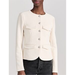 Veronica Beard Cream Round-Neck Button Front Blazer